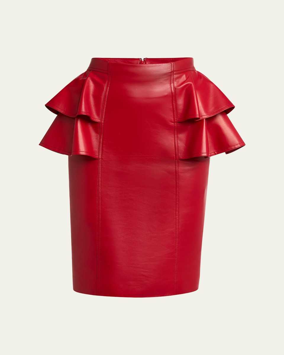 Ruffle Nappa Leather Pencil Skirt